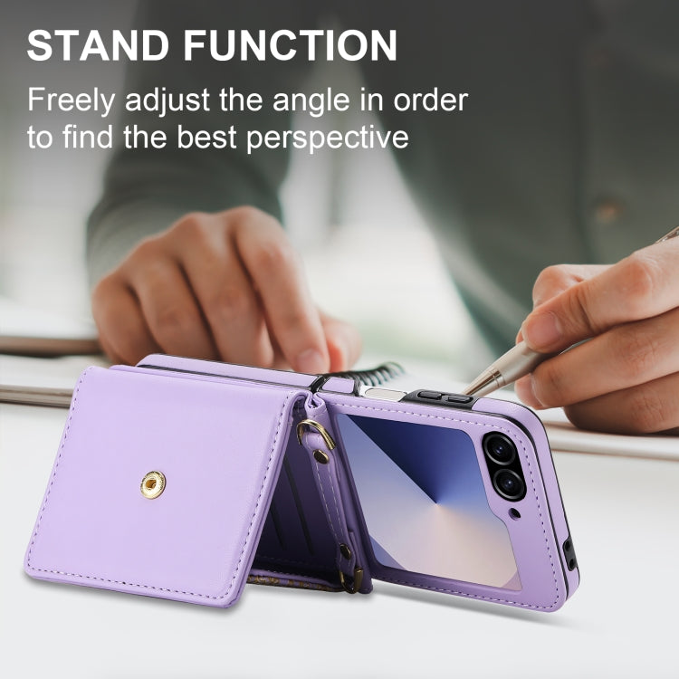 For Samsung Galaxy Z Flip6 / Flip7 FE POLA Multi-Card Slots Leaf Pattern Phone Case(Purple)