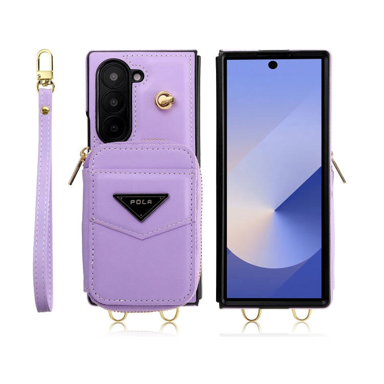 For Samsung Galaxy Z Fold6 POLA Multi-Card Slots Zipper Wallet Phone Case(Purple)