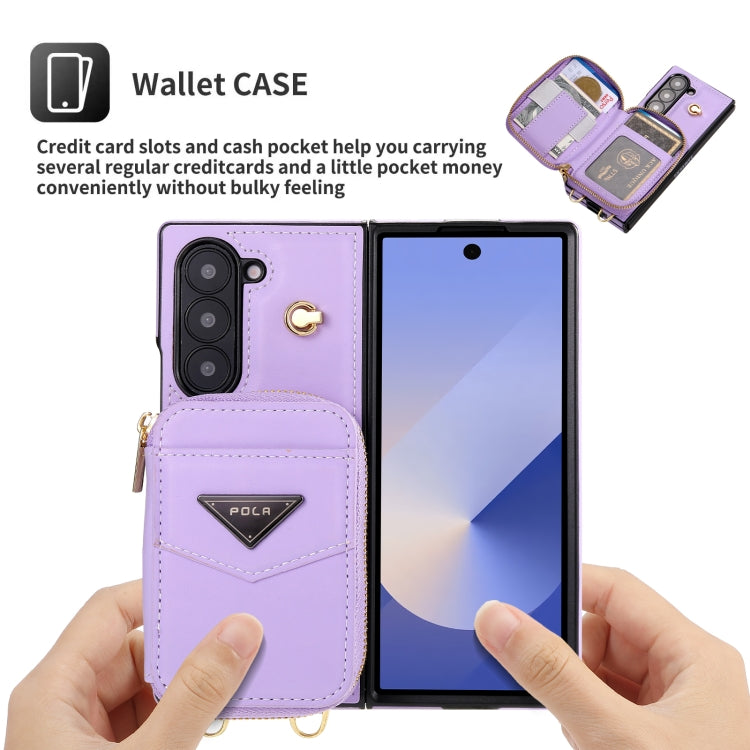 For Samsung Galaxy Z Fold6 POLA Multi-Card Slots Zipper Wallet Phone Case(Purple)