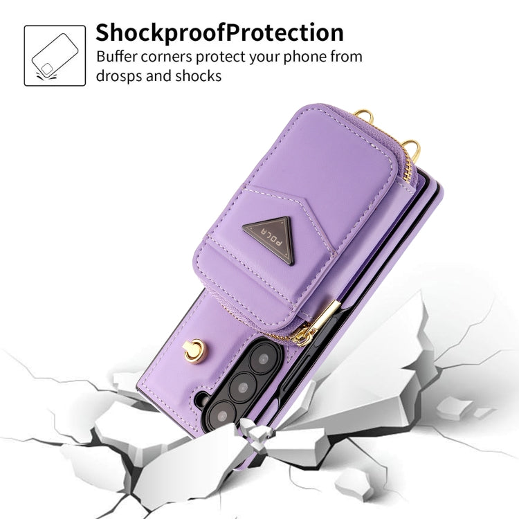 For Samsung Galaxy Z Fold6 POLA Multi-Card Slots Zipper Wallet Phone Case(Purple)