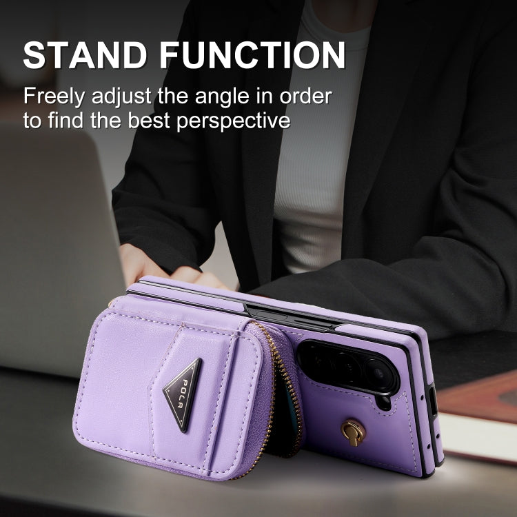 For Samsung Galaxy Z Fold6 POLA Multi-Card Slots Zipper Wallet Phone Case(Purple)