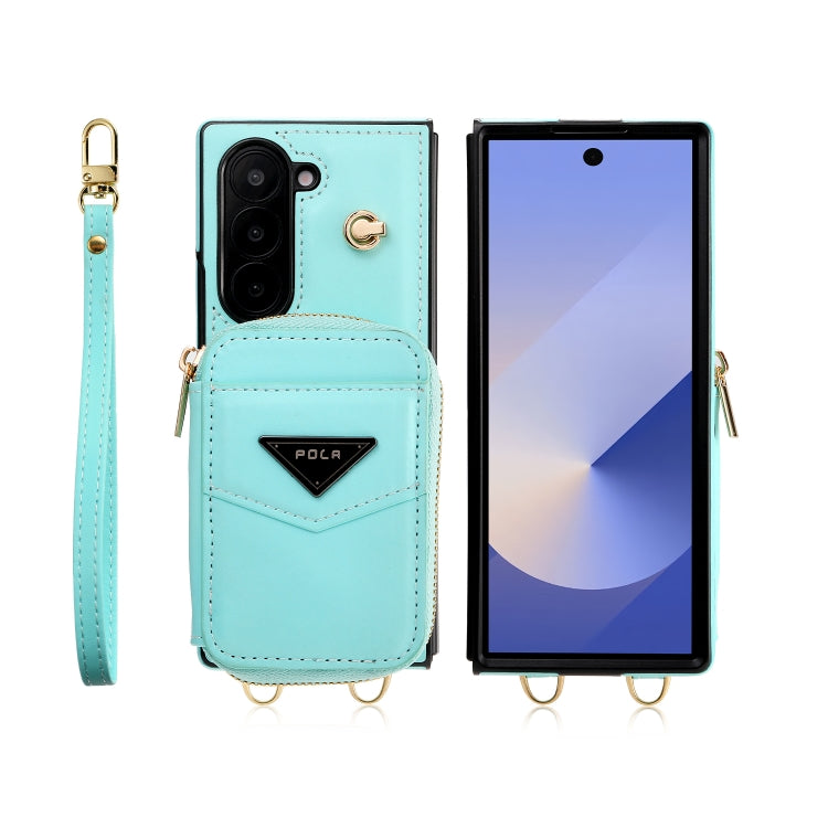 For Samsung Galaxy Z Fold6 POLA Multi-Card Slots Zipper Wallet Phone Case(Blue)