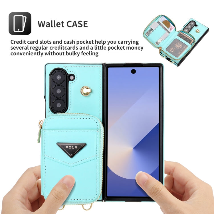 For Samsung Galaxy Z Fold6 POLA Multi-Card Slots Zipper Wallet Phone Case(Blue)