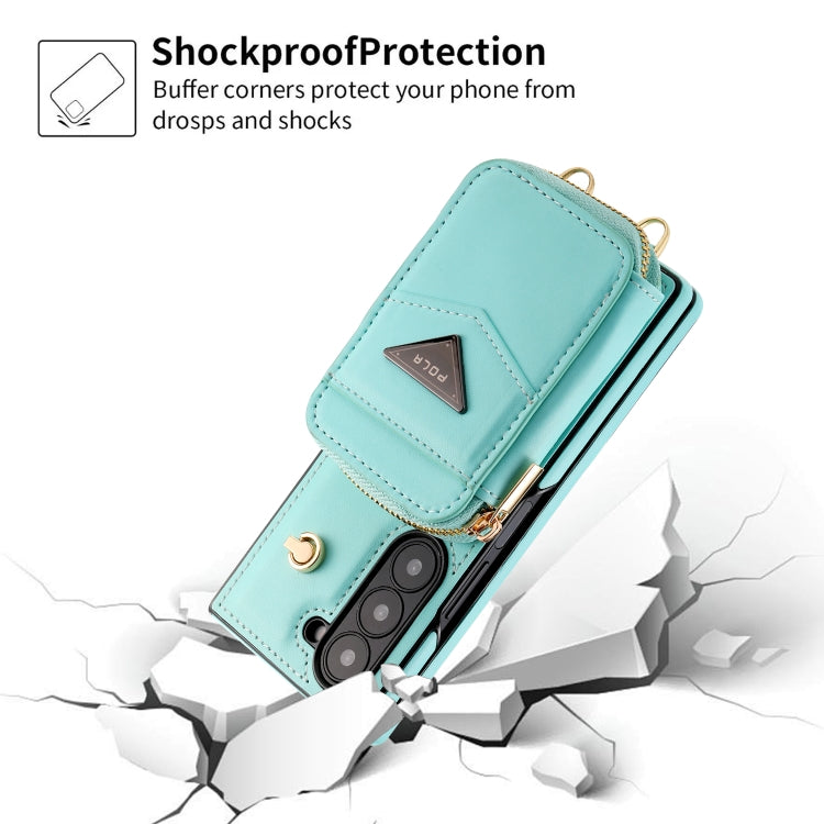 For Samsung Galaxy Z Fold6 POLA Multi-Card Slots Zipper Wallet Phone Case(Blue)
