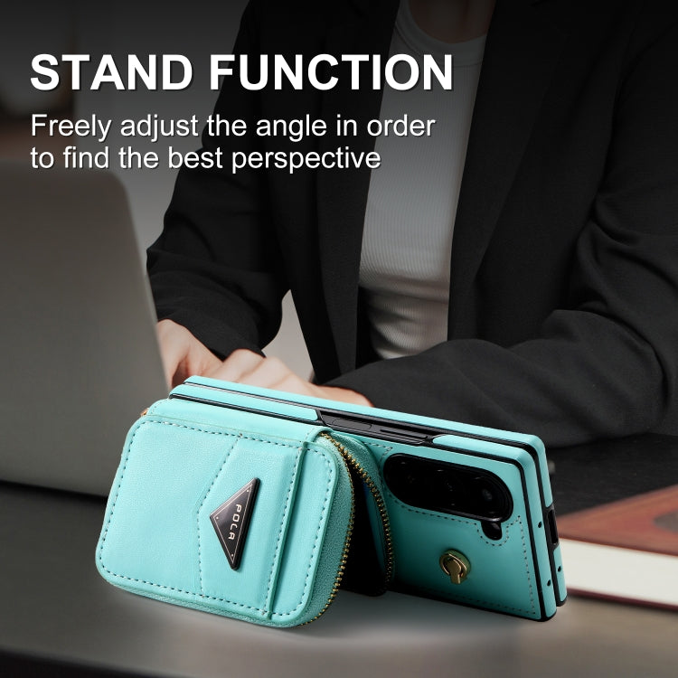 For Samsung Galaxy Z Fold6 POLA Multi-Card Slots Zipper Wallet Phone Case(Blue)