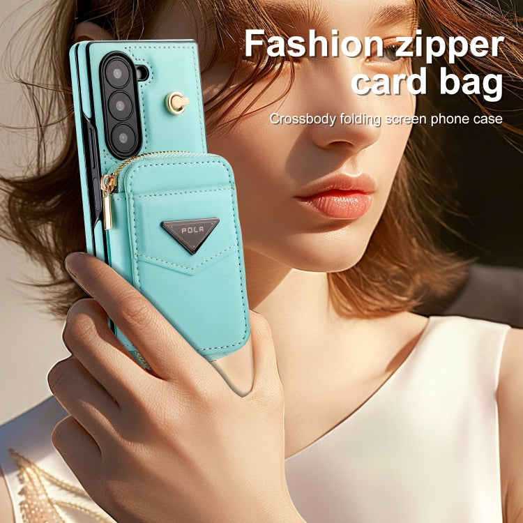 For Samsung Galaxy Z Fold6 POLA Multi-Card Slots Zipper Wallet Phone Case(Blue)