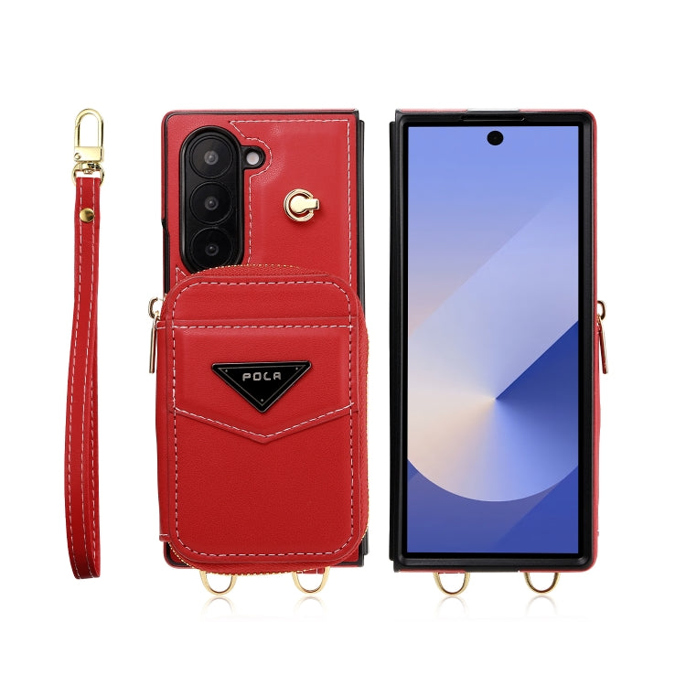 For Samsung Galaxy Z Fold6 POLA Multi-Card Slots Zipper Wallet Phone Case(Red)