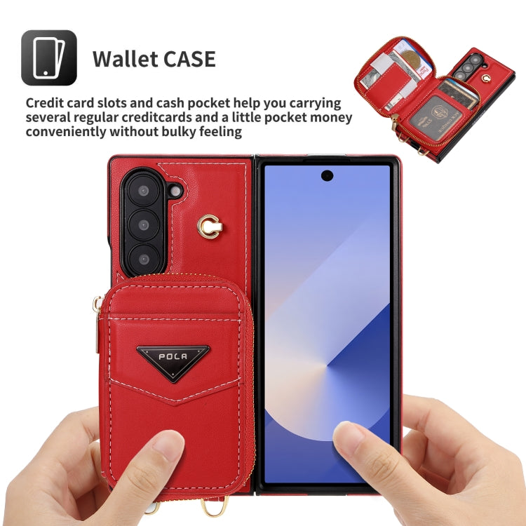 For Samsung Galaxy Z Fold6 POLA Multi-Card Slots Zipper Wallet Phone Case(Red)