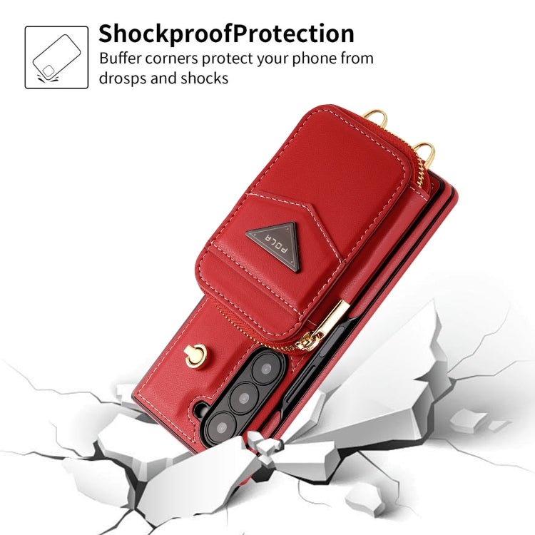 For Samsung Galaxy Z Fold6 POLA Multi-Card Slots Zipper Wallet Phone Case(Red)
