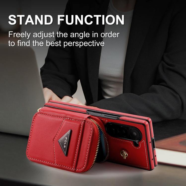 For Samsung Galaxy Z Fold6 POLA Multi-Card Slots Zipper Wallet Phone Case(Red)