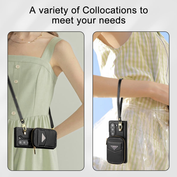 For Samsung Galaxy Z Fold6 POLA Multi-Card Slots Zipper Wallet Phone Case(Black)