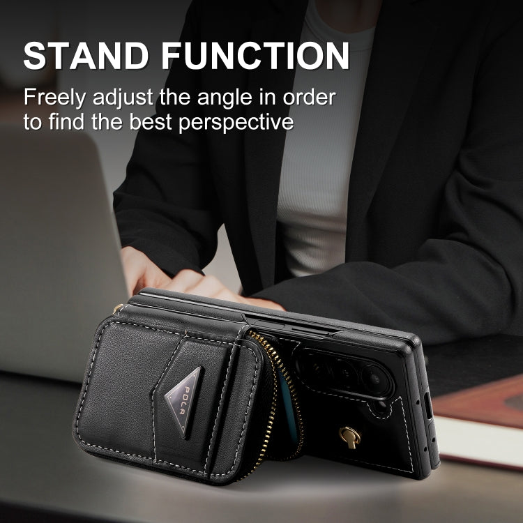 For Samsung Galaxy Z Fold6 POLA Multi-Card Slots Zipper Wallet Phone Case(Black)