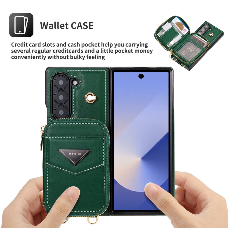 For Samsung Galaxy Z Fold6 POLA Multi-Card Slots Zipper Wallet Phone Case(Green)