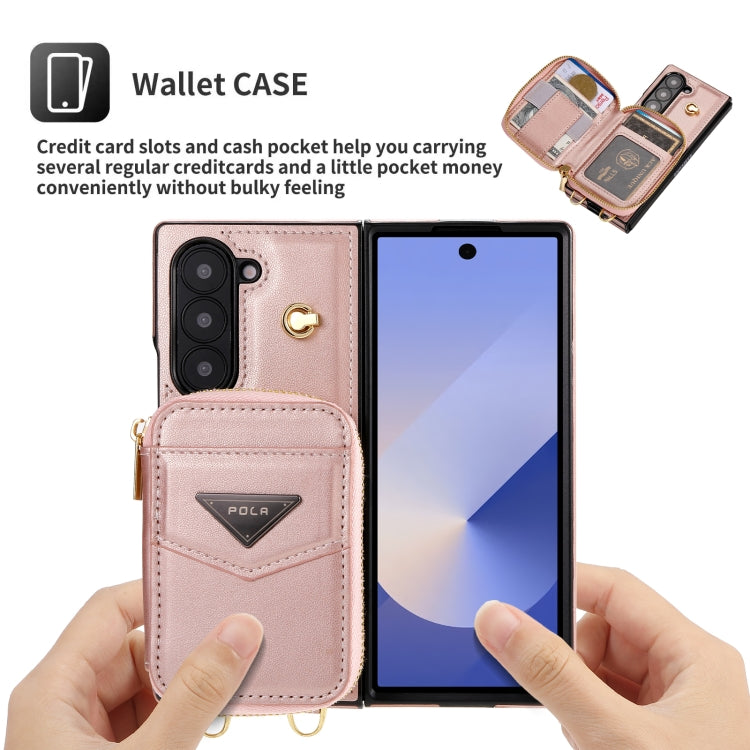 For Samsung Galaxy Z Fold6 POLA Multi-Card Slots Zipper Wallet Phone Case(Pink)