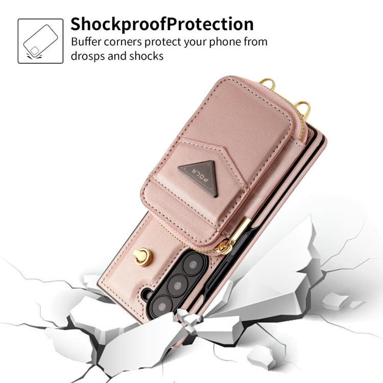 For Samsung Galaxy Z Fold6 POLA Multi-Card Slots Zipper Wallet Phone Case(Pink)