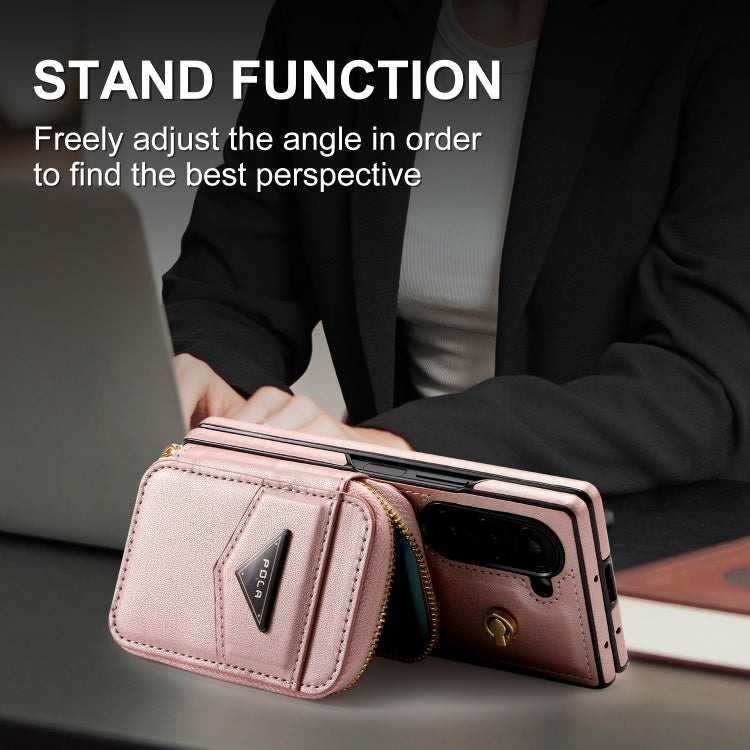For Samsung Galaxy Z Fold6 POLA Multi-Card Slots Zipper Wallet Phone Case(Pink)