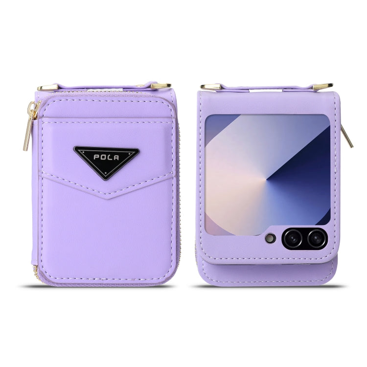 For Samsung Galaxy Z Flip6 POLA Multi-Card Slots Zipper Wallet Phone Case(Purple)
