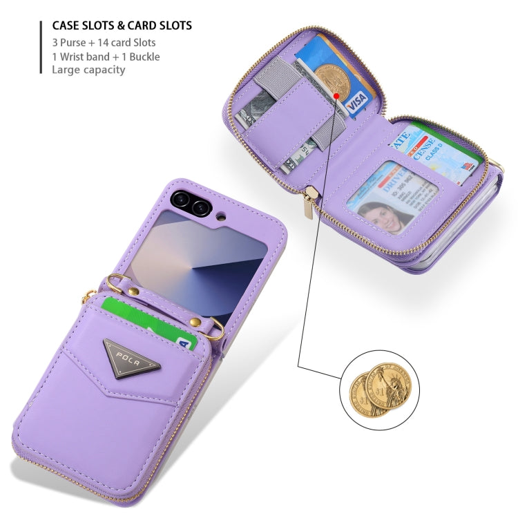 For Samsung Galaxy Z Flip6 POLA Multi-Card Slots Zipper Wallet Phone Case(Purple)