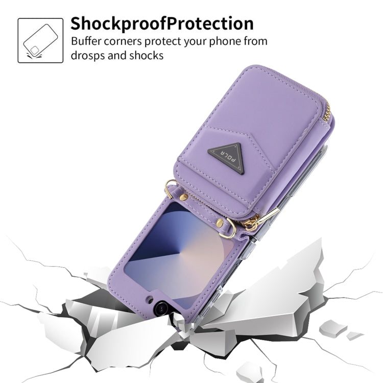For Samsung Galaxy Z Flip6 POLA Multi-Card Slots Zipper Wallet Phone Case(Purple)