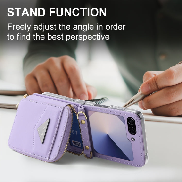 For Samsung Galaxy Z Flip6 POLA Multi-Card Slots Zipper Wallet Phone Case(Purple)