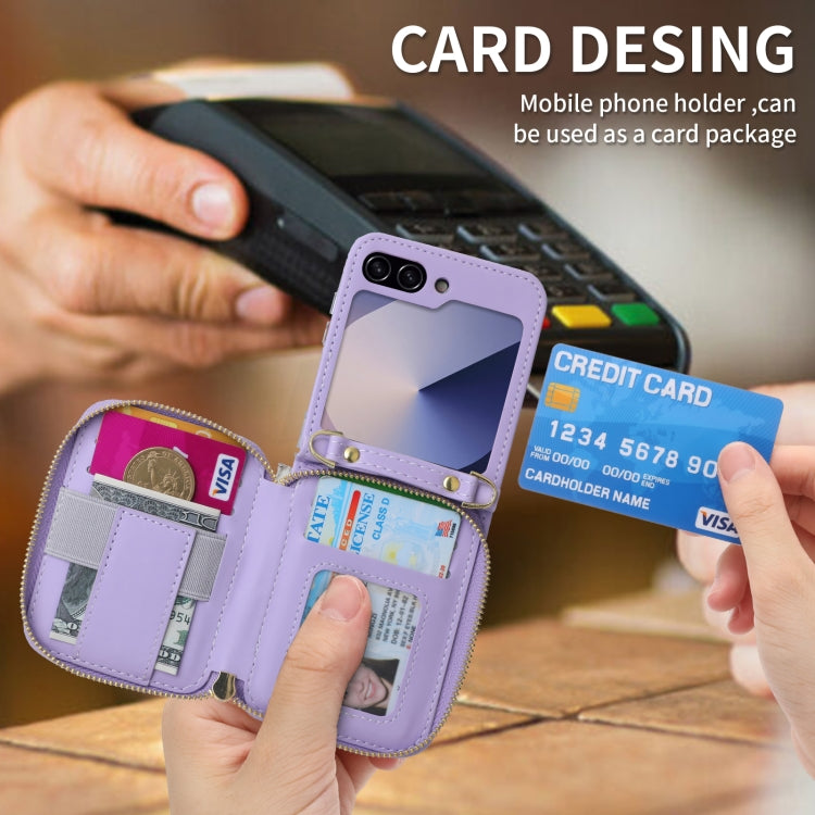 For Samsung Galaxy Z Flip6 POLA Multi-Card Slots Zipper Wallet Phone Case(Purple)