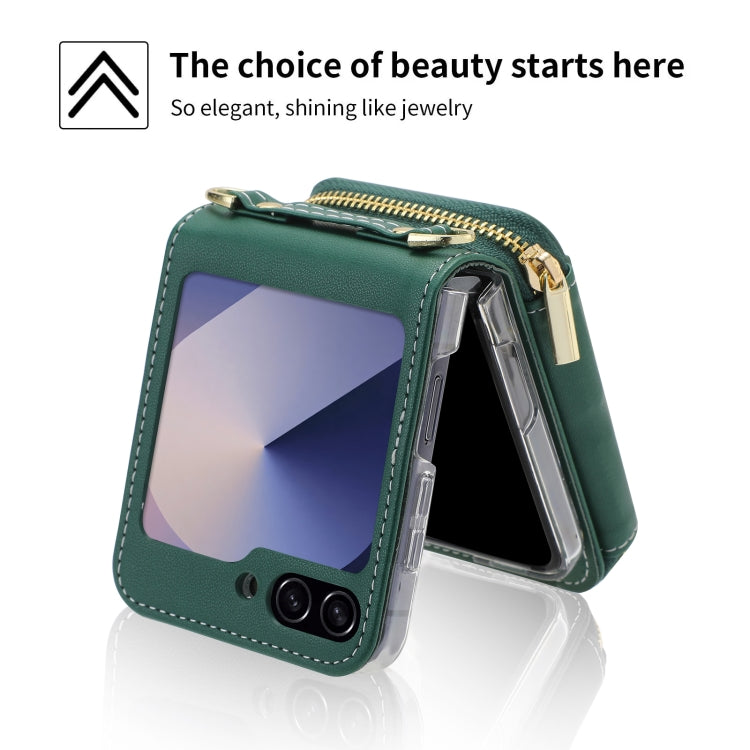 For Samsung Galaxy Z Flip6 POLA Multi-Card Slots Zipper Wallet Phone Case(Green)