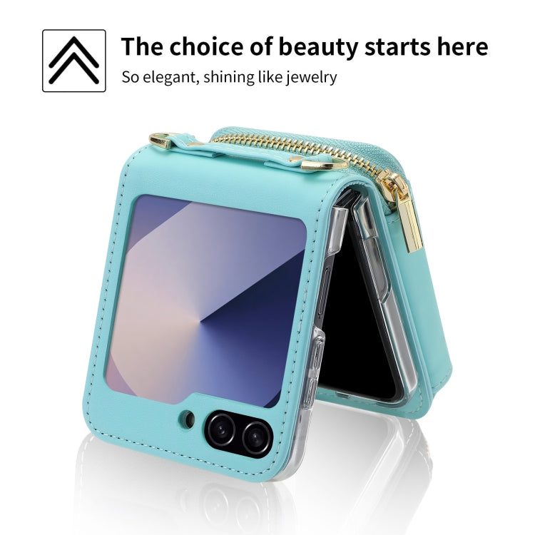 For Samsung Galaxy Z Flip6 POLA Multi-Card Slots Zipper Wallet Phone Case(Blue)