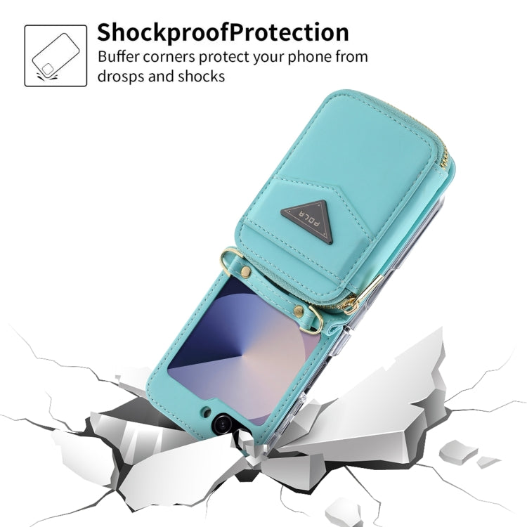 For Samsung Galaxy Z Flip6 POLA Multi-Card Slots Zipper Wallet Phone Case(Blue)