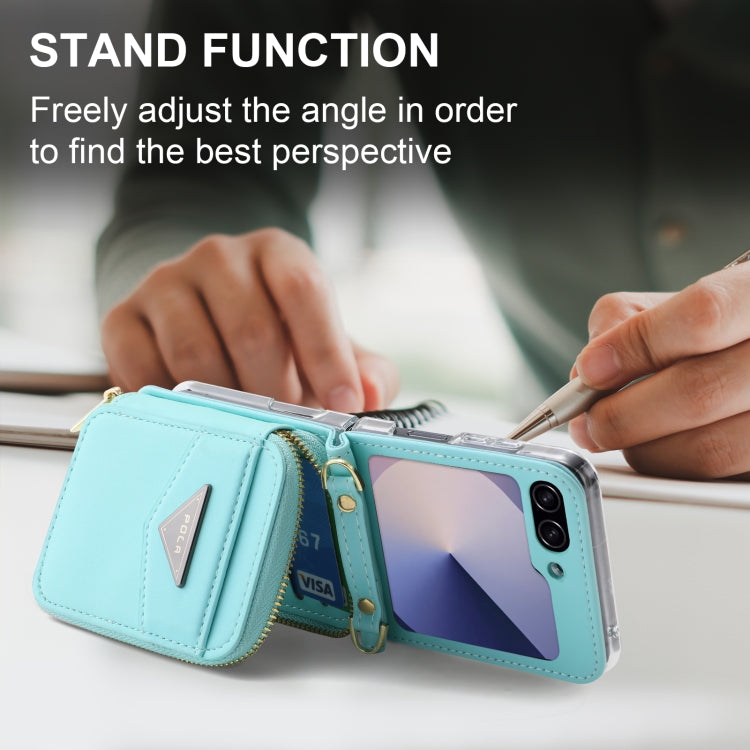 For Samsung Galaxy Z Flip6 POLA Multi-Card Slots Zipper Wallet Phone Case(Blue)