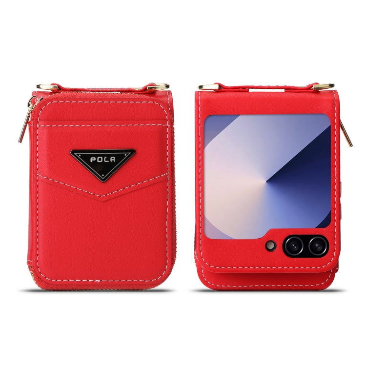 For Samsung Galaxy Z Flip6 POLA Multi-Card Slots Zipper Wallet Phone Case(Red)
