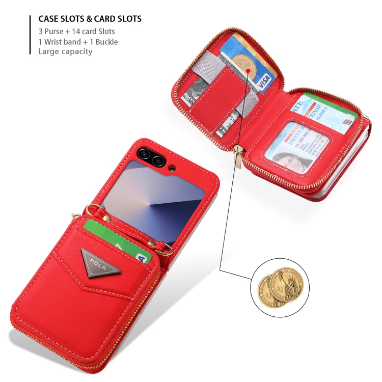 For Samsung Galaxy Z Flip6 POLA Multi-Card Slots Zipper Wallet Phone Case(Red)