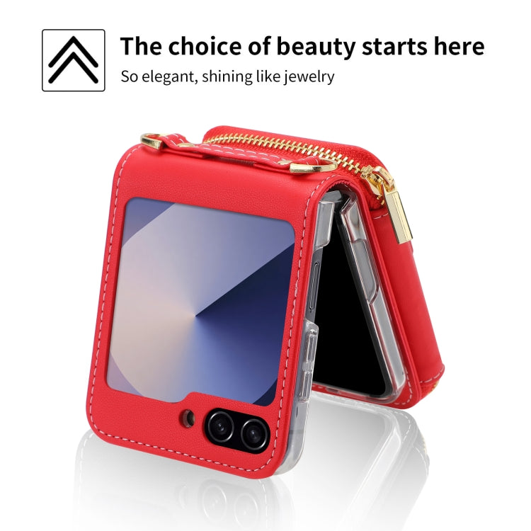 For Samsung Galaxy Z Flip6 POLA Multi-Card Slots Zipper Wallet Phone Case(Red)