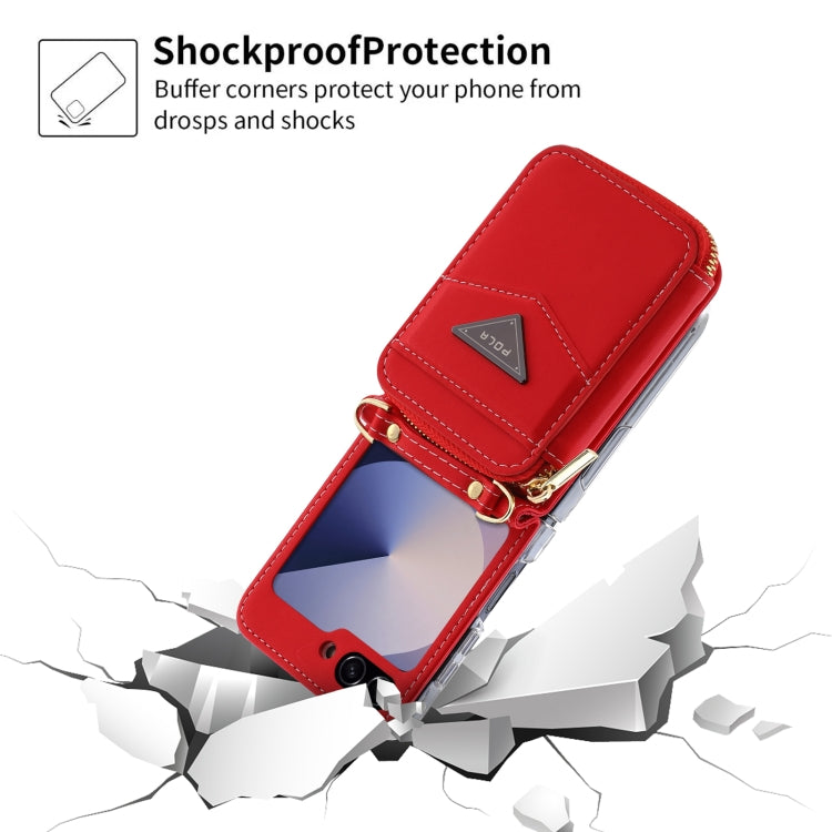 For Samsung Galaxy Z Flip6 POLA Multi-Card Slots Zipper Wallet Phone Case(Red)