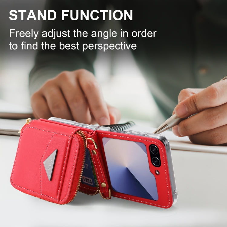 For Samsung Galaxy Z Flip6 POLA Multi-Card Slots Zipper Wallet Phone Case(Red)