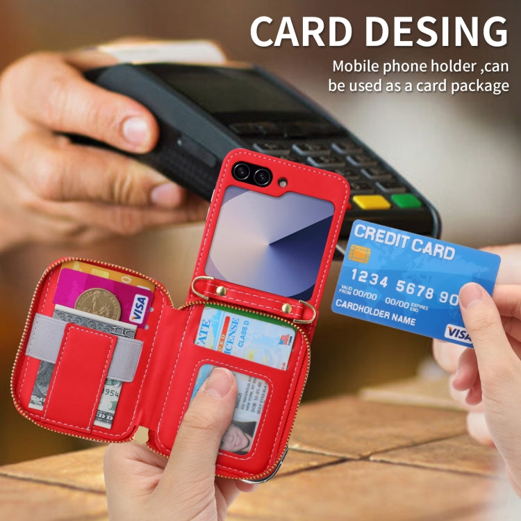 For Samsung Galaxy Z Flip6 POLA Multi-Card Slots Zipper Wallet Phone Case(Red)