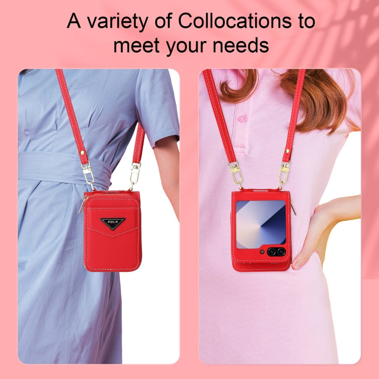 For Samsung Galaxy Z Flip6 POLA Multi-Card Slots Zipper Wallet Phone Case(Red)