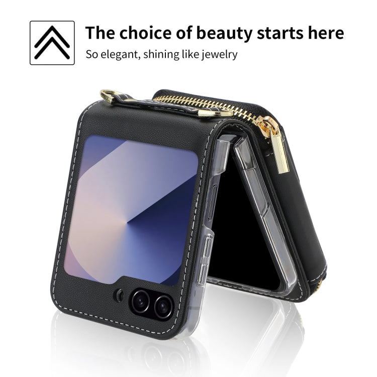 For Samsung Galaxy Z Flip6 POLA Multi-Card Slots Zipper Wallet Phone Case(Black)