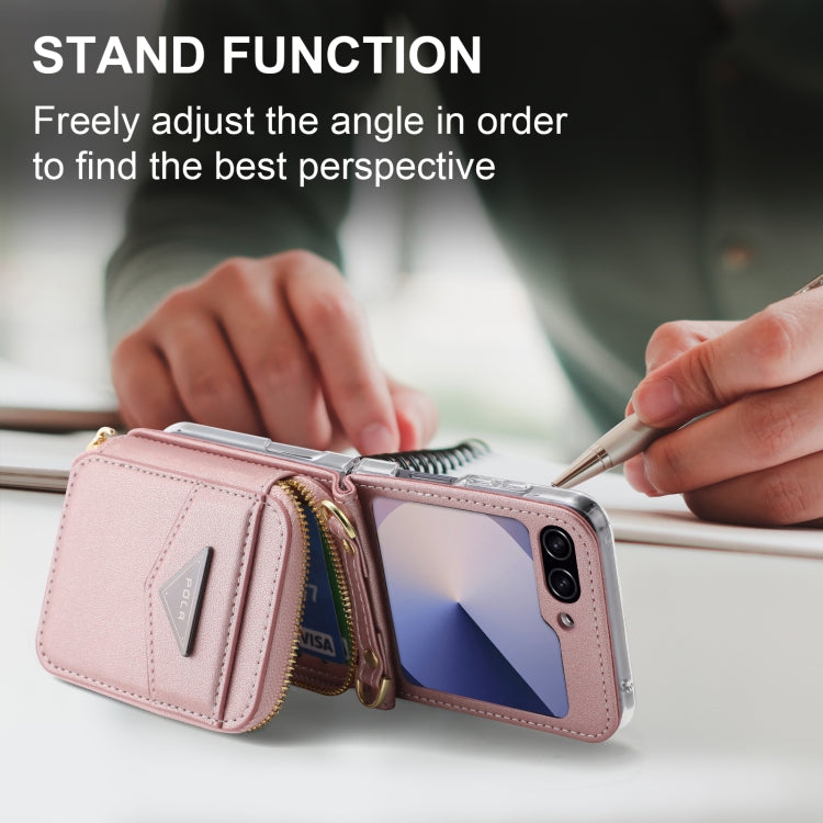 For Samsung Galaxy Z Flip6 POLA Multi-Card Slots Zipper Wallet Phone Case(Pink)
