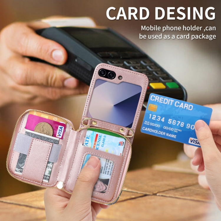 For Samsung Galaxy Z Flip6 POLA Multi-Card Slots Zipper Wallet Phone Case(Pink)