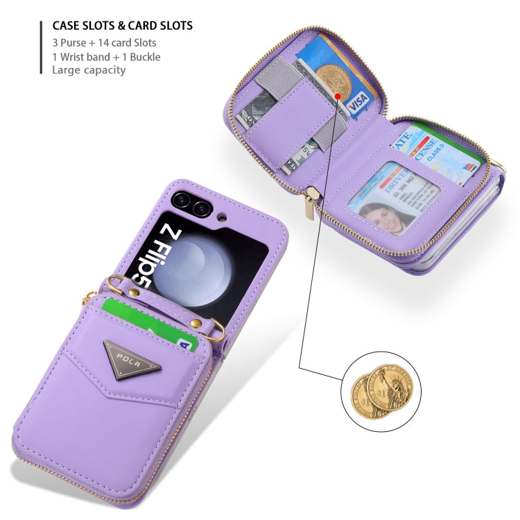 For Samsung Galaxy Z Flip5 POLA Multi-Card Slots Zipper Wallet Phone Case(Purple)