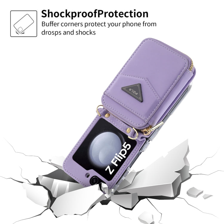 For Samsung Galaxy Z Flip5 POLA Multi-Card Slots Zipper Wallet Phone Case(Purple)