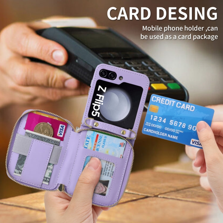 For Samsung Galaxy Z Flip5 POLA Multi-Card Slots Zipper Wallet Phone Case(Purple)