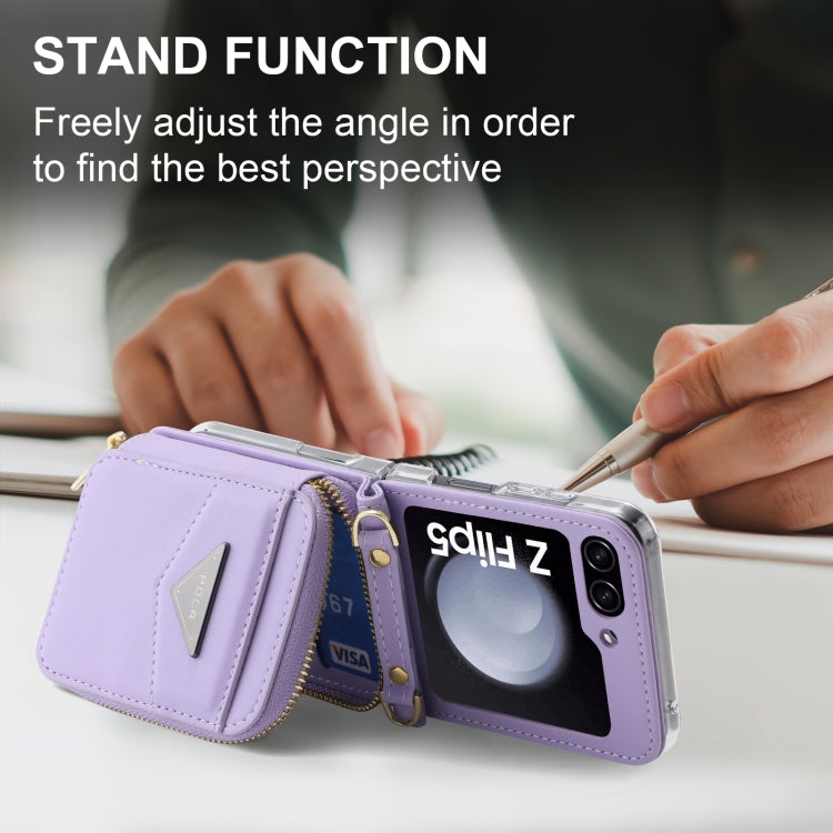 For Samsung Galaxy Z Flip5 POLA Multi-Card Slots Zipper Wallet Phone Case(Purple)