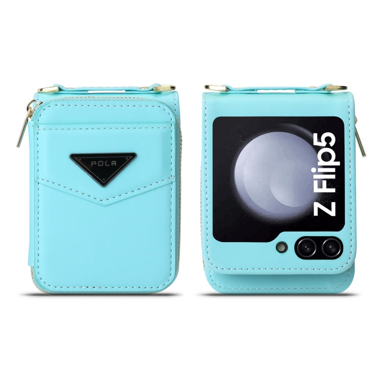 For Samsung Galaxy Z Flip5 POLA Multi-Card Slots Zipper Wallet Phone Case(Blue)
