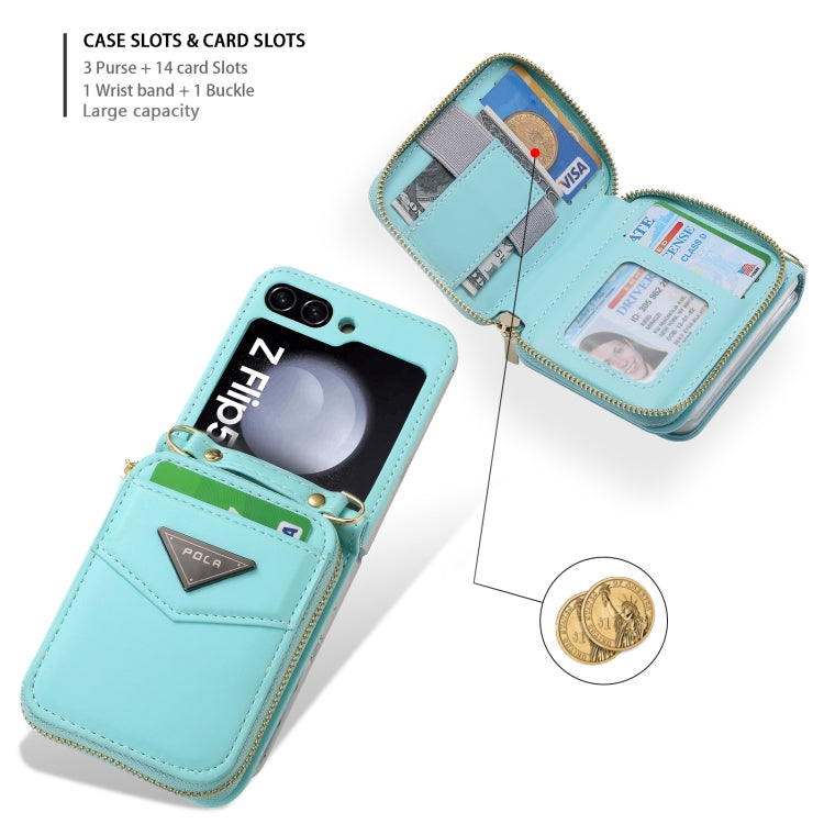For Samsung Galaxy Z Flip5 POLA Multi-Card Slots Zipper Wallet Phone Case(Blue)