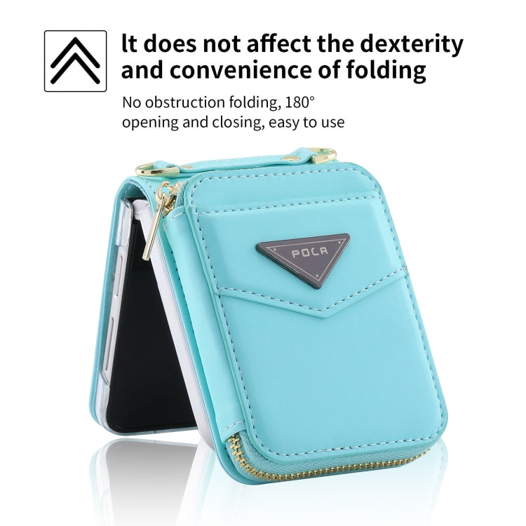 For Samsung Galaxy Z Flip5 POLA Multi-Card Slots Zipper Wallet Phone Case(Blue)