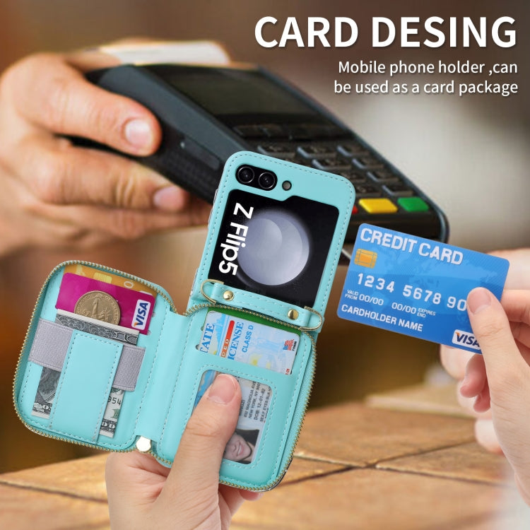For Samsung Galaxy Z Flip5 POLA Multi-Card Slots Zipper Wallet Phone Case(Blue)