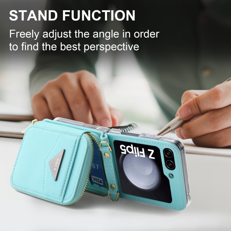 For Samsung Galaxy Z Flip5 POLA Multi-Card Slots Zipper Wallet Phone Case(Blue)