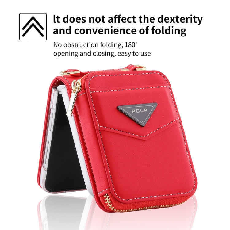 For Samsung Galaxy Z Flip5 POLA Multi-Card Slots Zipper Wallet Phone Case(Red)