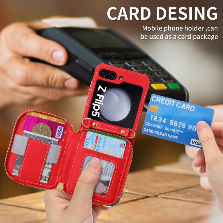 For Samsung Galaxy Z Flip5 POLA Multi-Card Slots Zipper Wallet Phone Case(Red)